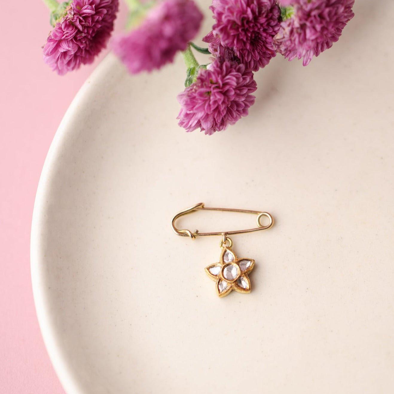 Safety Pin with Polki Flower