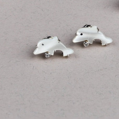 White Dolphin Silver Earrings