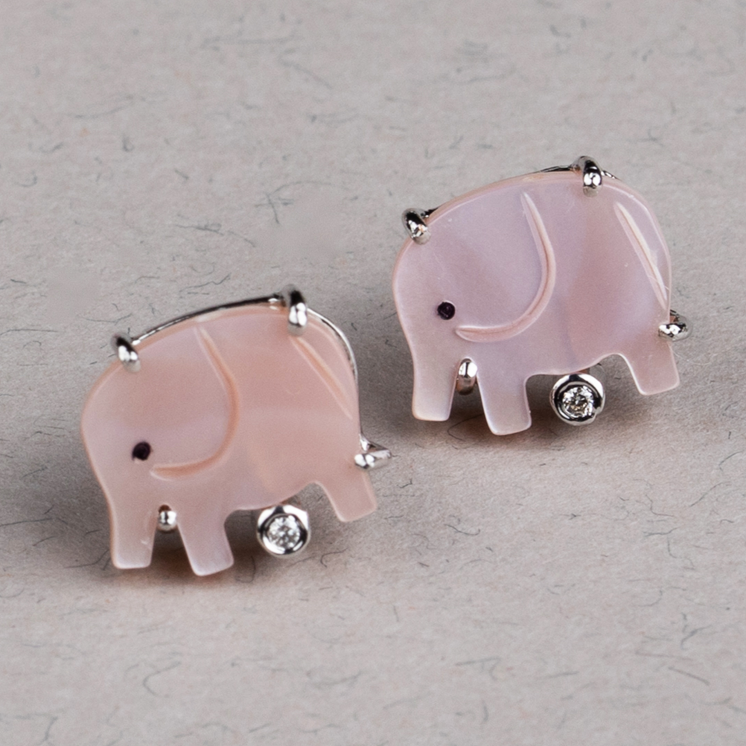 Pink Elephant Silver Earrings