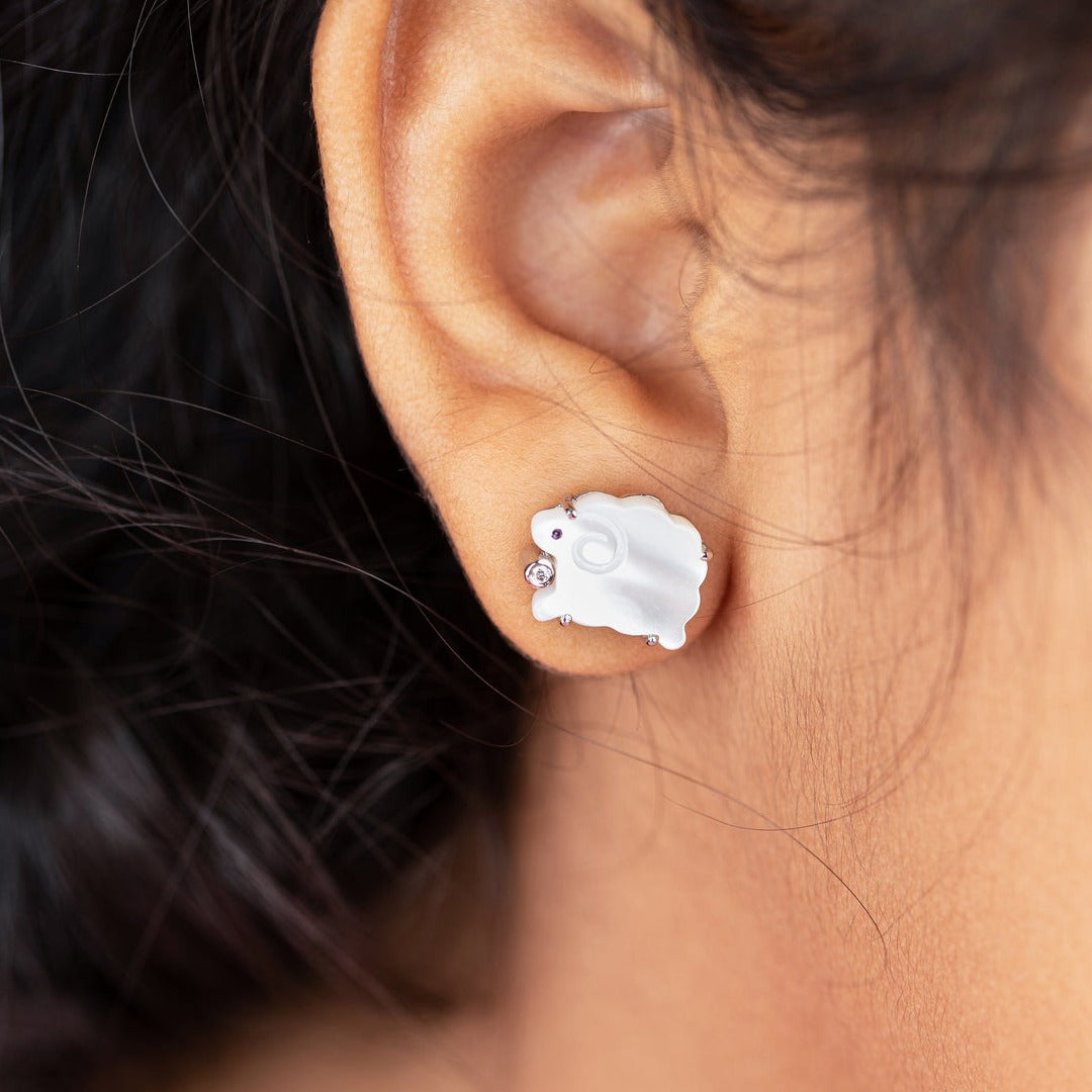 White Baa Baa Sheep Silver Earrings