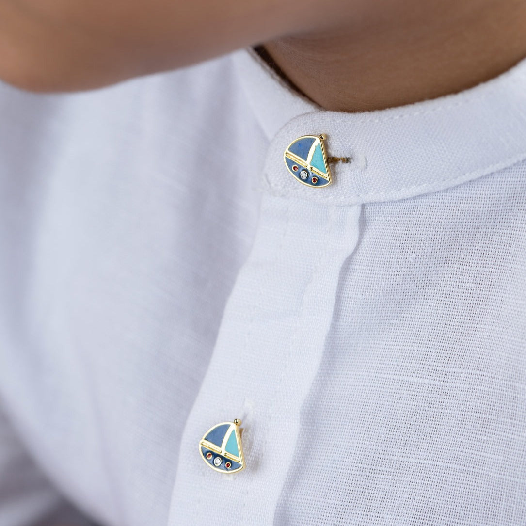 Sailing Boat Silver Kurta Button