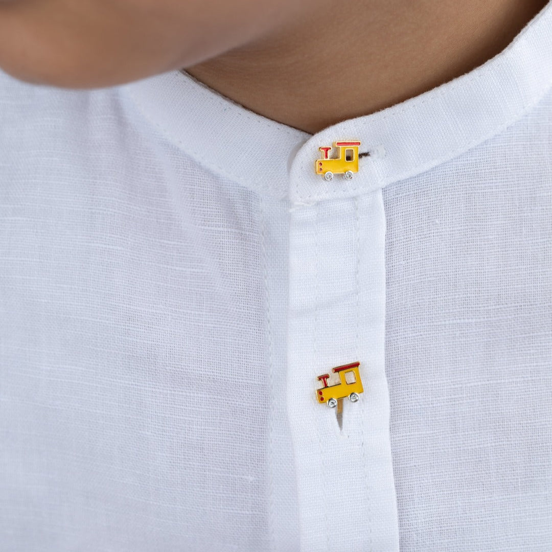 Engine Choo Choo Silver Kurta Button