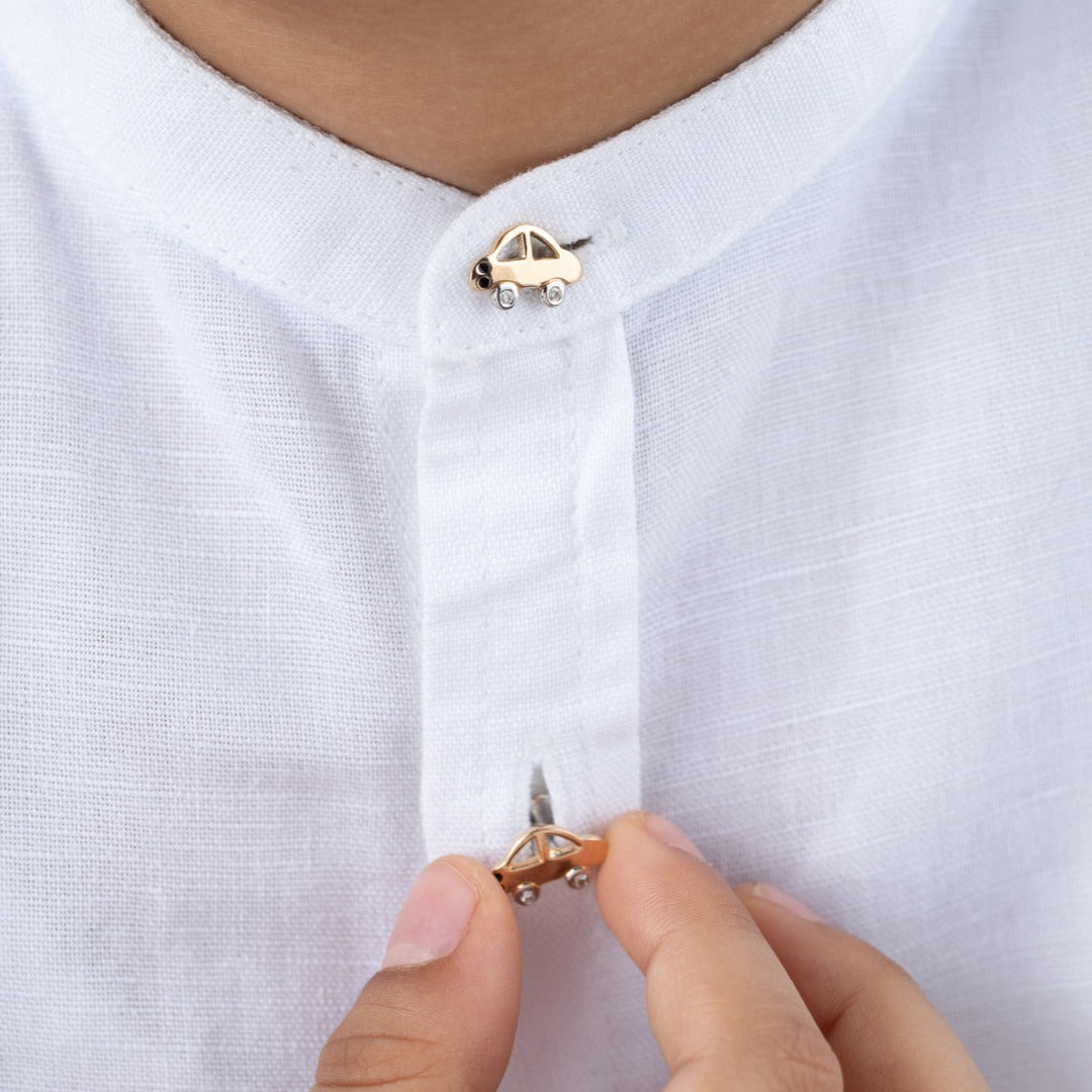 Vroom Car Silver Kurta Button
